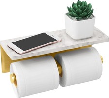 Brushed Gold Toilet Paper Holder W/ Marble Shelf Double Rolls