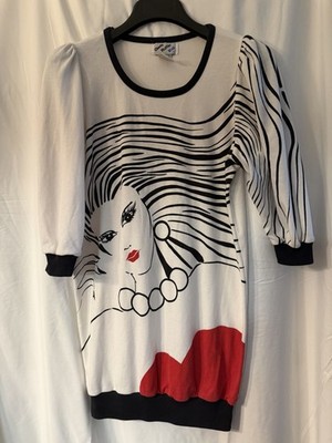 Vtg 70s Clovis Ruffin Pop Art Face Knit Mini Dress Novelty Graphic Mod Rare 