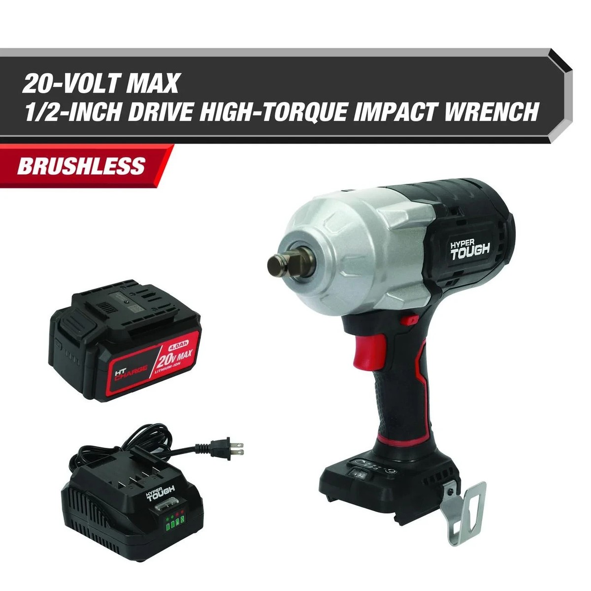 Hyper Tough 20V Max Brushless 1/2-inch High-Torque Cordless Impact