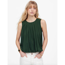 Madewell Sleeveless Crewneck Bubble Top Cotton Pleated Draped Green Xxs Nwt