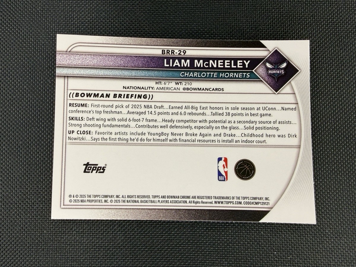 2025-26 Bowman Chrome Liam Mcneeley Refractor (RC) SP #BRR-229 Red