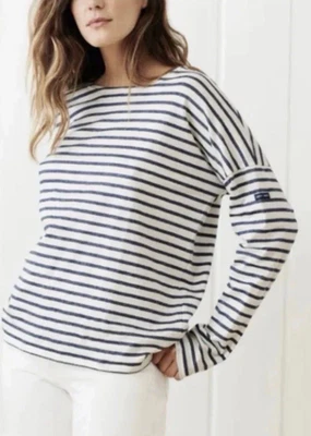 Jenni Kayne x Saint James Nautical Top T-Shirt White Navy Stripe Small