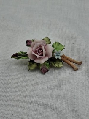 Capodimonte Vintage Rose Brosche Keramik Hand Made In Italy 