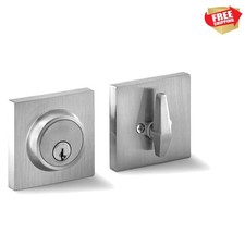 Modern High Security Deadbolt Lock - Slim Square Heavy Duty Satin Nickel Finish