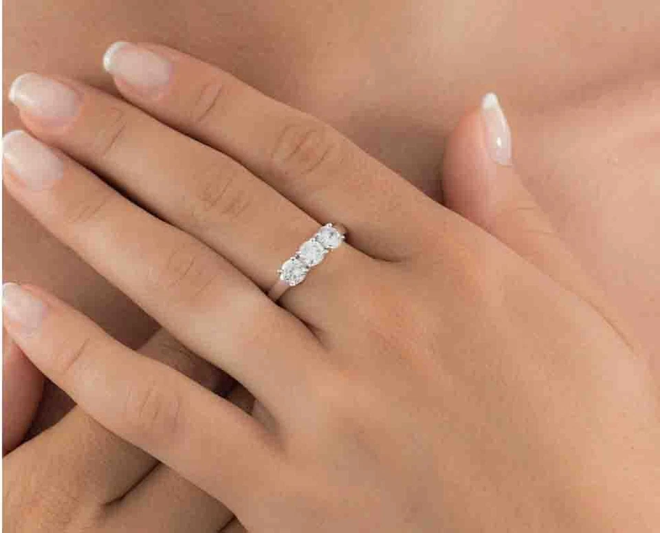 Anello Trilogy argento sterling 925 zircone brillante rodiato oro bianco donna - Immagine 2 di 3