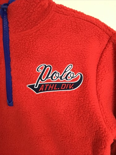 POLO Ralph Lauren Red Fleece Pullover Sweatshirt 1/4 Zip Boys Youth Large 14-16 - Picture 2 of 6