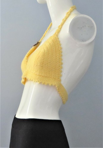New Handmade Crochet Yellow Size 28 (S) Bra Beachwear Crop Top - Bild 2 von 3