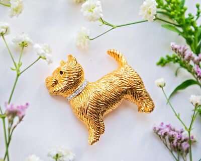 Vintage Ann Richmond großer schottischer Westie Hund in 18kt Goldplatte Danbury Mint