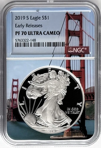 2019 S PROOF SILVER EAGLE SAN FRANCISCO MINT EARLY RELEASES NGC PF70 RED BRIDGE