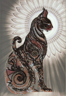 Abris Art Bead Embroidery Kit Bast In The Night, Needlepoint Kit, DIY Beaded Cat