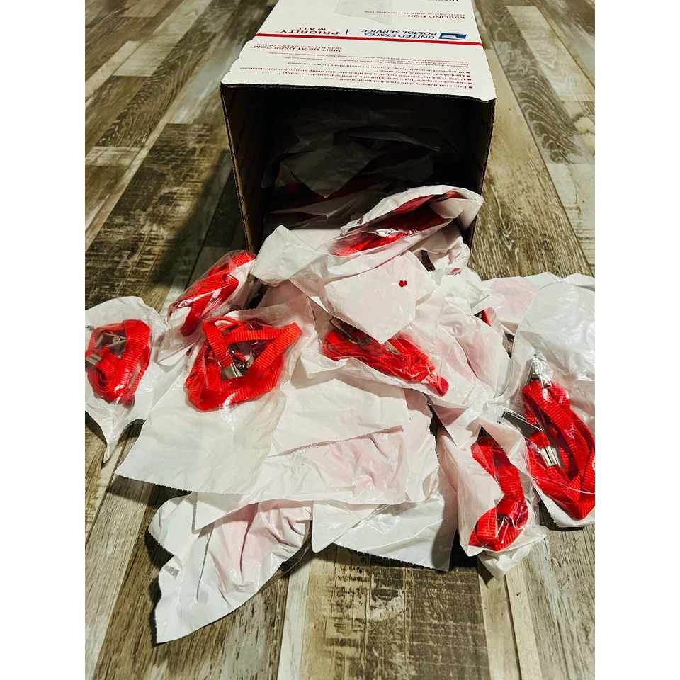 3/8'' Red Flat Opened-ended Lanyard w/ Two Bulldog Clips - 75 per pack - Image 4 of 4