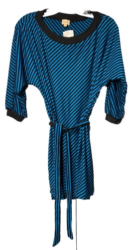 Ella Moss Blue/Black Striped Long Sleeve Blouse with Tie Size Medium
