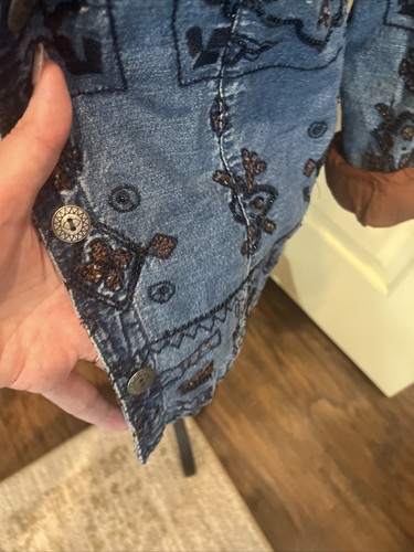Black Copper Beaded Denim Jacket Southwestern Cute Worn In Style 1 - 38” 24” - Picture 3 of 12