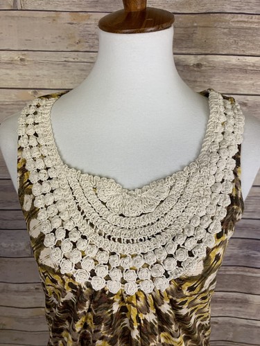 Blusa mediana Sonoma para mujer nueva con etiquetas detalle de cuello de encaje estampado animal boho - Imagen 3 de 9