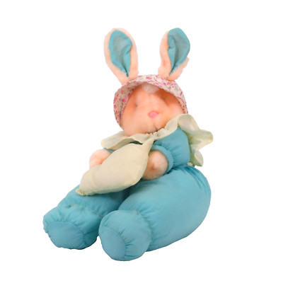 Vintage Bunny Plush Easter Creations Rabbit Puffy Bonnet Pink Blue Stuffed Toy