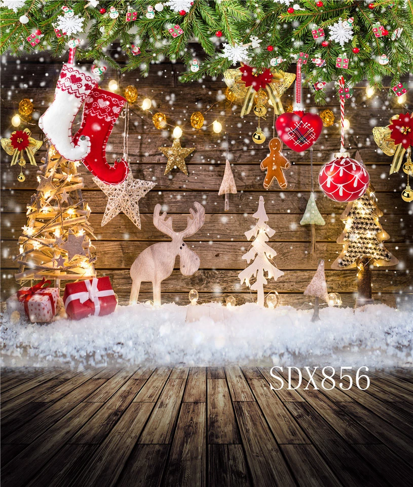 10X10FT 5X7FT XMAS Tree Fireplace Santa Wood Photo Background Vinyl Backdrop - Image 3 of 4