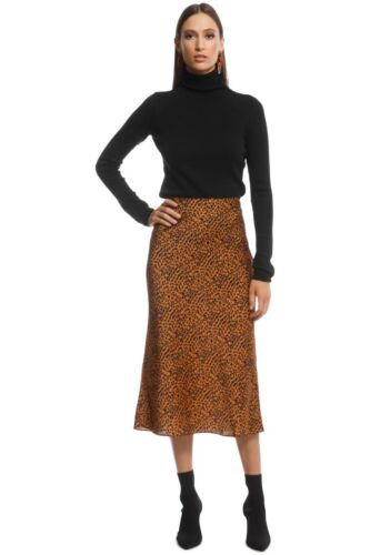 THE EAST ORDER Sahara Midi Skirt Brown Leopard Size AU 10 RRP 129 WITH DEFECTS