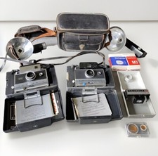 Vintage Polaroid Land Camera Lot Models 100 and 250 Flash Filter Case Close Up