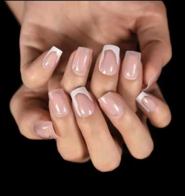 Mixed Design False Short French Gold Line Gloss Square Acryl Glanznagel