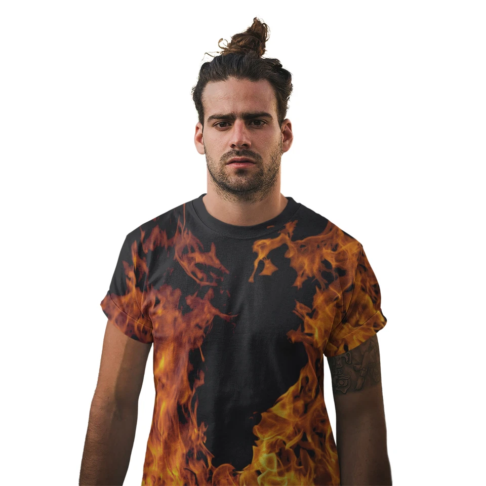 All Over Flame Mens T Shirt shirt Fancy Dress Halloween Him Trick or Treat Fr... - Image 4 of 4