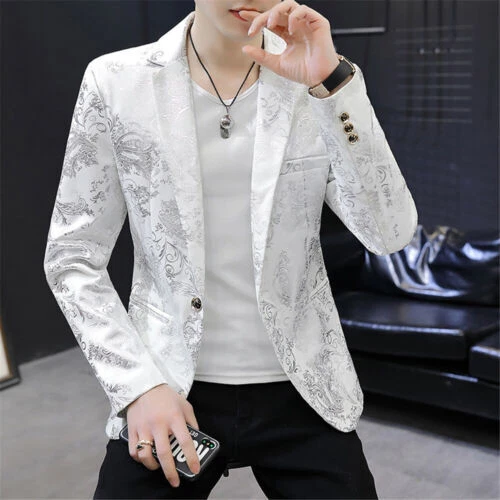 Men Jacket Formal Work Blazer Business Casual Button Slim Fit Suit Coat Tops - Picture 8 of 14