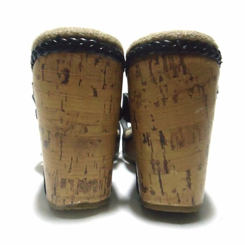 🌺 Sugar Florah Rose Black Glitter Cross Strap Slide Cork Wedge Sandals Sz 9M 🌺 - Picture 5 of 6