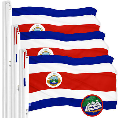G128 3 Pack: Costa Rica Costa Rican Flag 3x5 Ft ToughWeave Embroidered 300D Poly