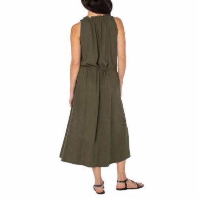 linen midi dress with buttons Women's summer Deep V- neck button down Linen midi dress 4265
