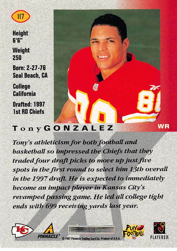 1997 Pinnacle Xpress Football Tony Gonzalez Rookie Card #117 NM/MT