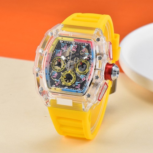 Orologio al Quarzo Fashion Trend Uomo Trasparente Colorato a Forma di Botte Orologio Uomo - Foto 10 di 17