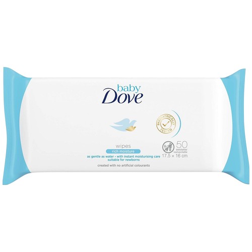 Dove Rich Moisture Baby Wipes Hypoallergenic 0% Alcohol, 50 Sheets - Picture 1 of 3