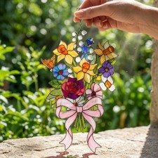 Acrylic Flower Bouquet Suncatcher, Colorful Floral Window Hanging