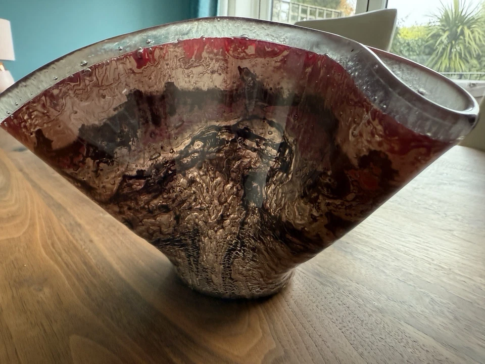 Signed Jones Glassworks Large Fused Art Glass Handkerchief Red Copper - Image 3 of 4