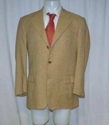 Hugo Boss Baldessarini Tan Plaid 100% Cashmere Three Button Sport Coat 40R