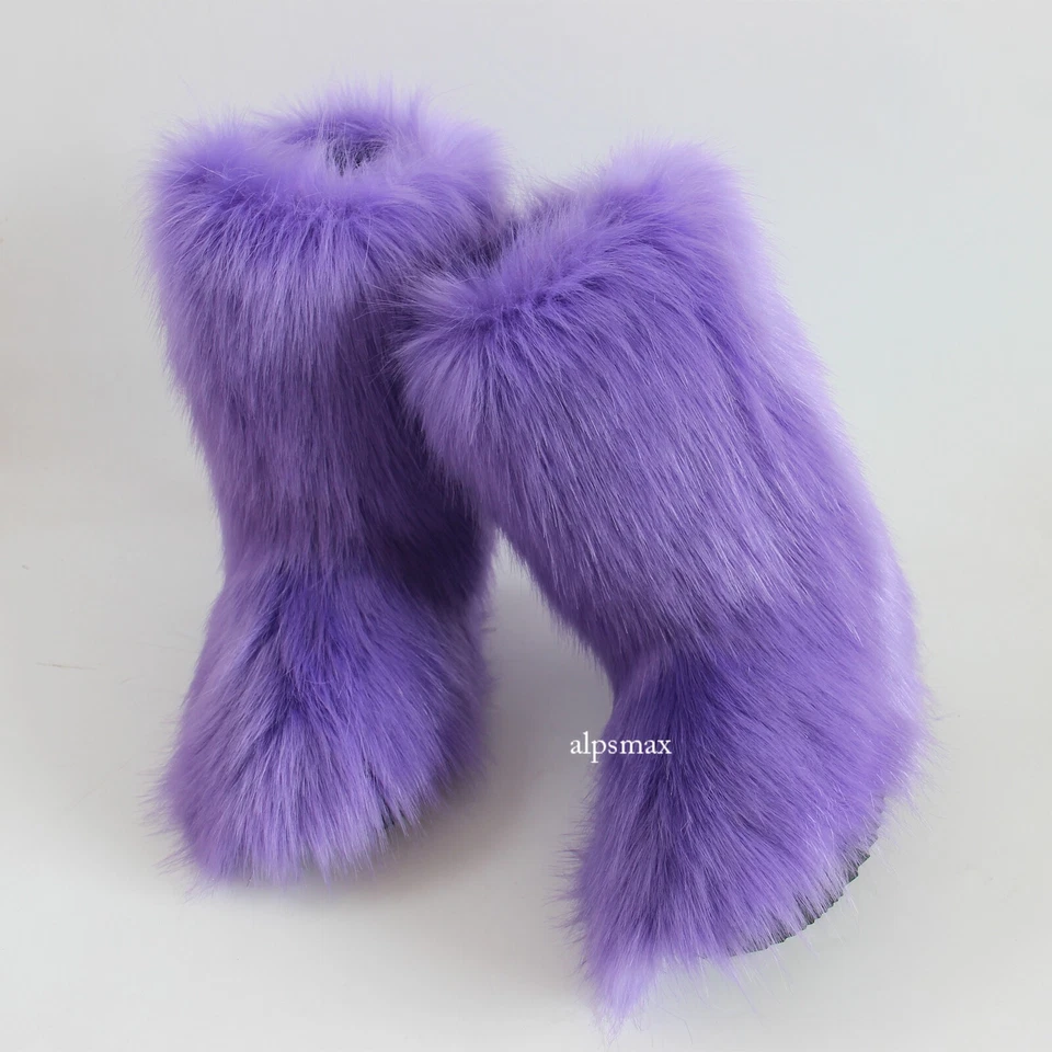 Faux Fur Boots for Women Fuzzy Fluffy Furry Round Toe Snow Winter Boots Size 8 - Image 3 of 4
