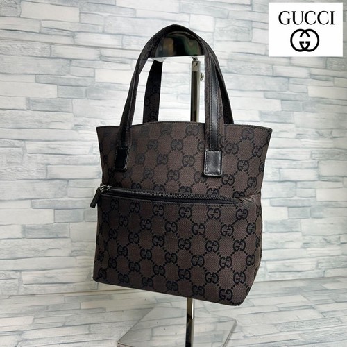 Gucci GG Mini Handbag Brown Canvas Double Handle Zip Auth