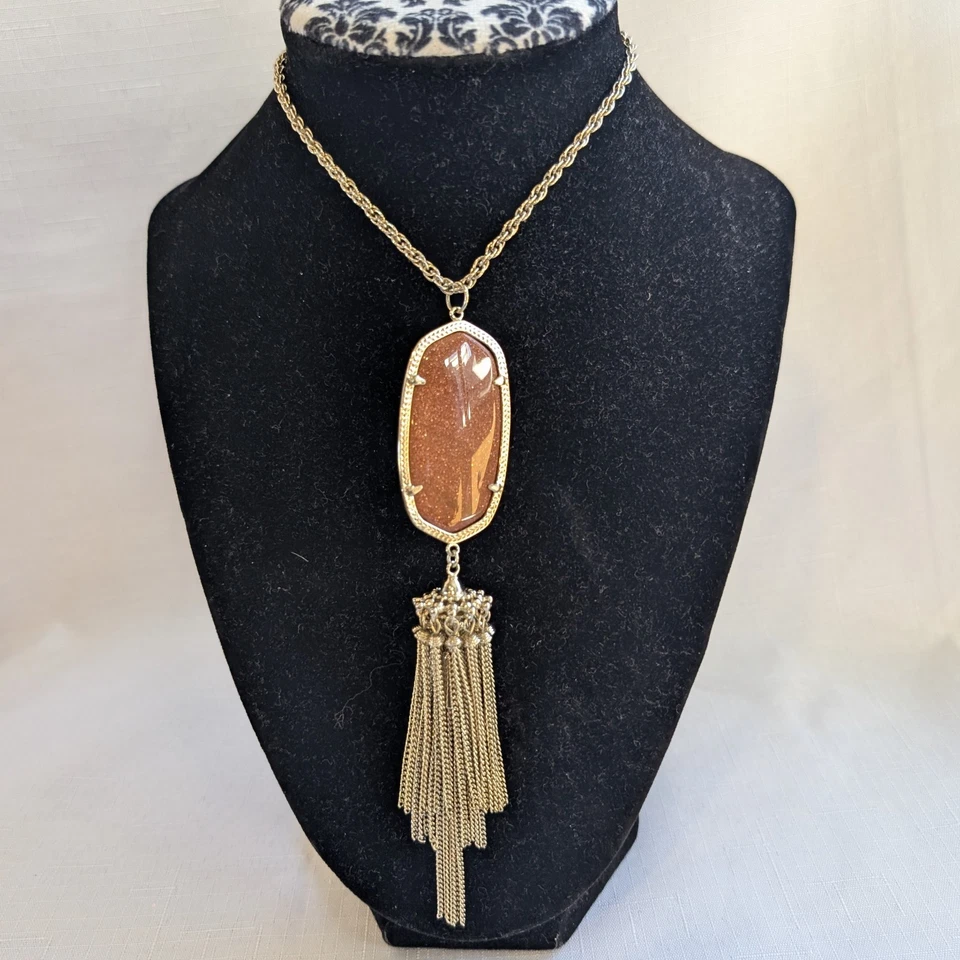 Kendra Scott Rayne Tassel Brown Drusy Necklace Long Pendant 30" - Image 2 of 4