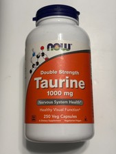 Now Foods Taurine Double Strength 1000 mg 250 Veg Capsules GMP Quality Assured,