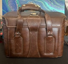 Vintage Brown Leather Camera Bag Hard Case w/ Strap Lens Storage