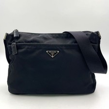 Prada Nylon Saffiano Leather Shoulder Bag Women Black One Size 643206