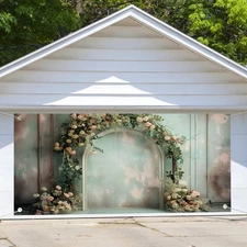 7X16ft Wedding Flower Garage Door Cover Decoration Backdrop Green Retro Medie...