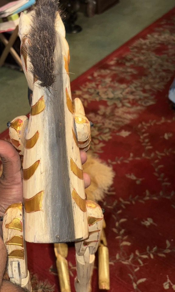 Pier 1 Wood Folk Art Jointed Lion/Zebra Shelf Sitter Hand Carved Nursery Rustic - Image 3 of 3