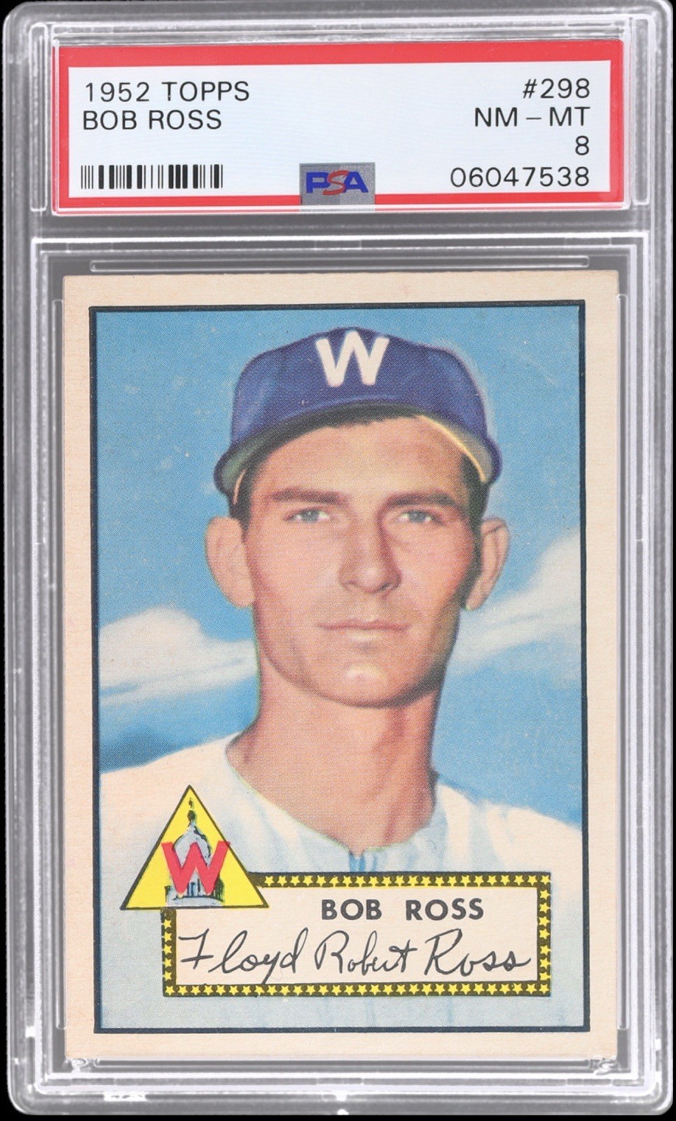 1952 Topps Bob Ross #298 PSA 8 NM-MT Rookie RC Washington Senators