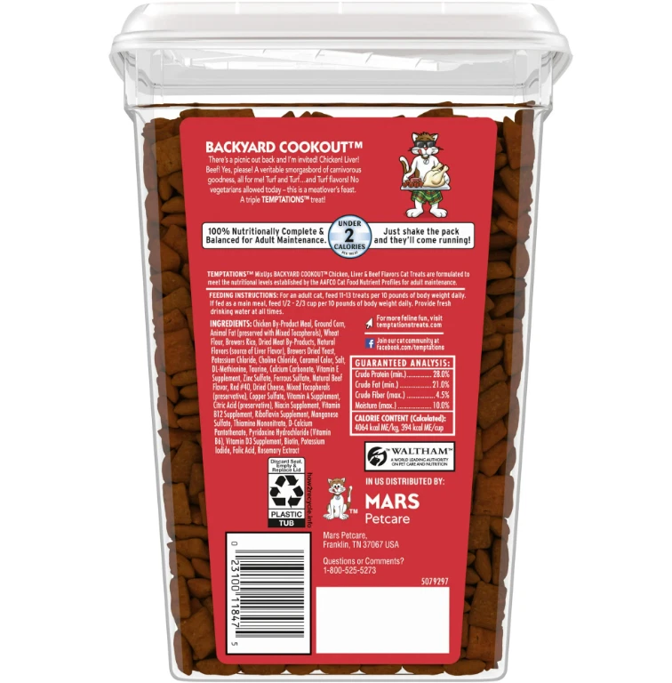 Golosinas crujientes y suaves para gatos Temptations Mixups para patio trasero sabor cocina, bañera de 30 OZ Foto 2 de 4