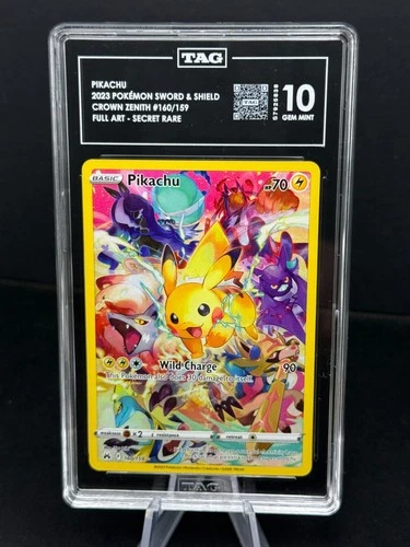 Pikachu Full Art Secret Rare Holo Crown Zenith 160/159 TAG 10 GEM MINT Rank 25th