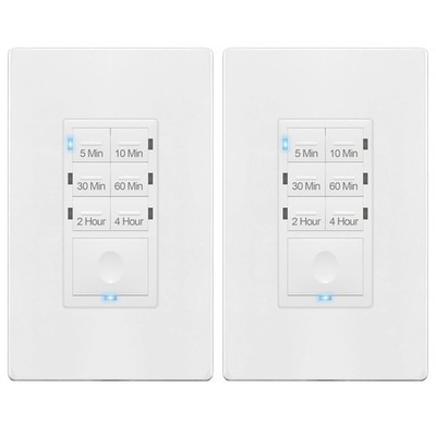 Energy-Saving Countdown Timer Switch - 6 Pre-set Times, Easy Reset, 2 Pack
