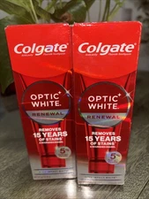 LOT OF 2 Colgate Optic White Renewal Brilliant Shine Toothpaste 5% HP, FREE SHIP