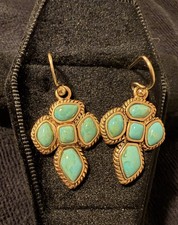 Barse Signed Turquoise Cross Dangle Drop Hook Earrings Bezel Thailand