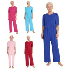 Womens Bodysuit Romper Nightwear Elderly Jumpsuits Adaptive Sleepwear Easy Care