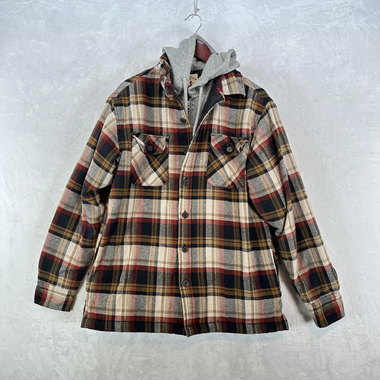 Red Head Jacket Mens Large Plaid Flannel Hooded Quilted Lined Workwear Outdoor
